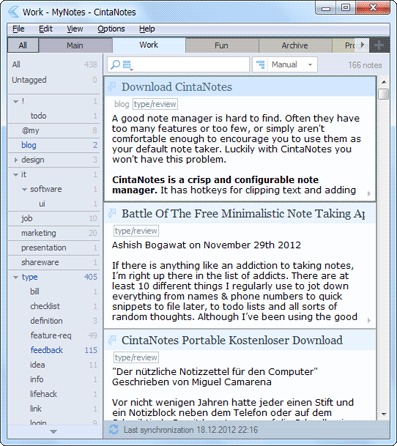 CintaNotes Note Taking Application Screenshot
